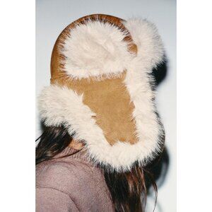ZARA AVIATOR HAT WITH FAUX SUEDE AND FAUX FUR